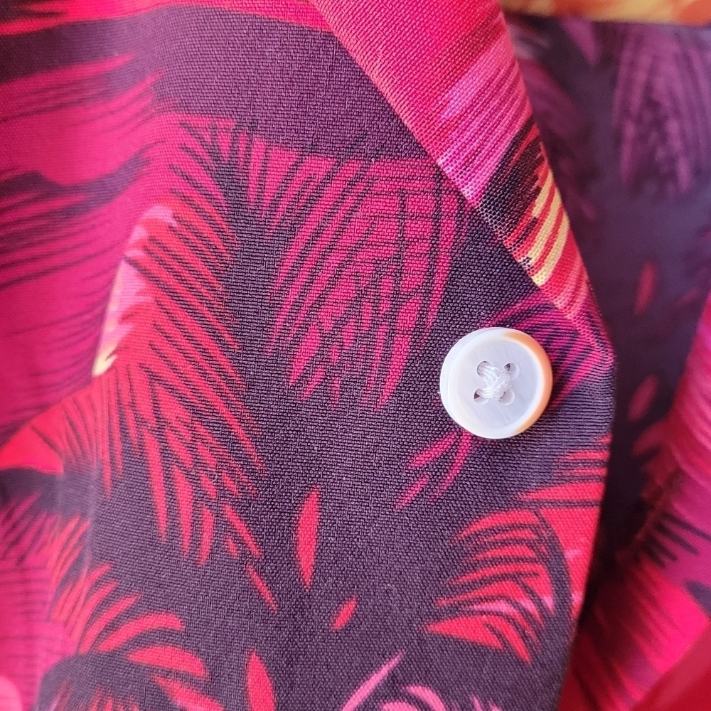 Design in Italy Luxury Men's Hawaiian Shirt Button Up Ocean Palm Sunset Red Med - Picture 3 of 9